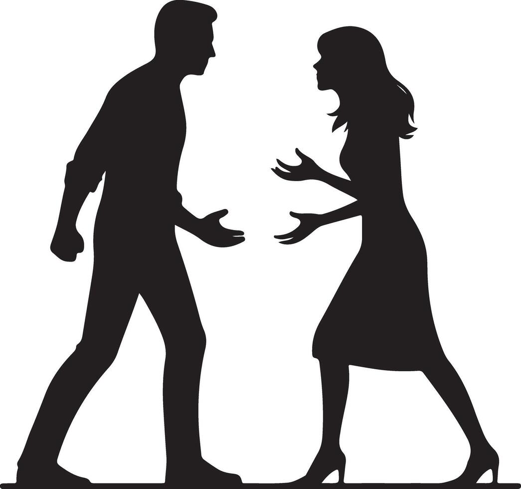 minimal Angry husband and wife couple quarreling, black color vector silhouette