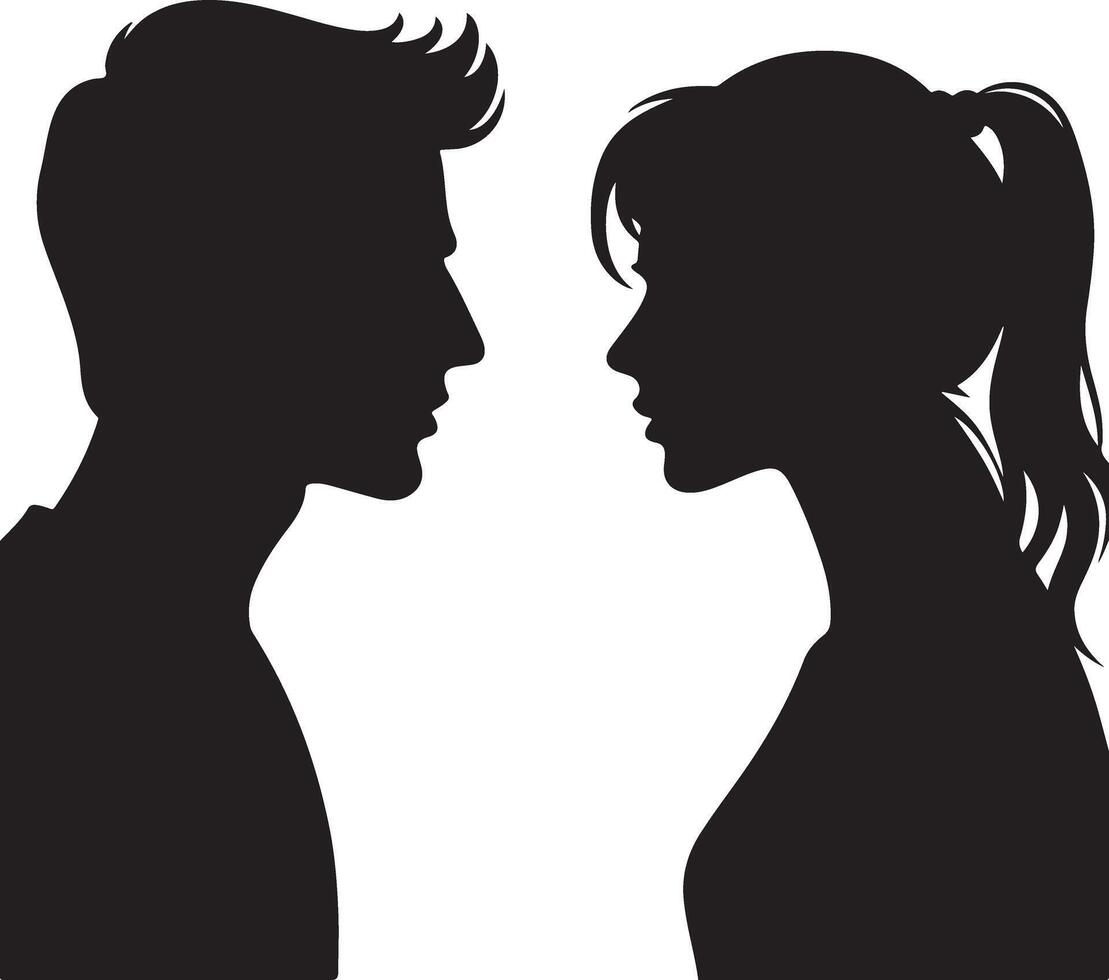 minimal Angry husband and wife couple quarreling, black color vector silhouette