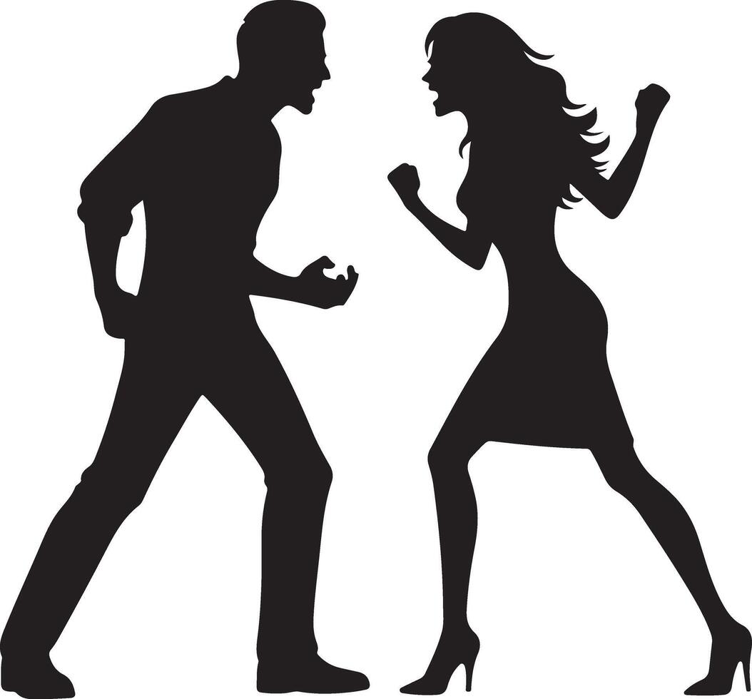 minimal Angry husband and wife couple quarreling, black color vector silhouette