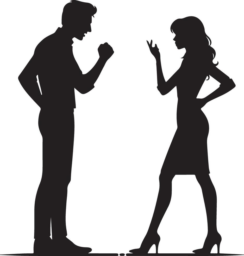 minimal Angry husband and wife couple quarreling, black color vector silhouette