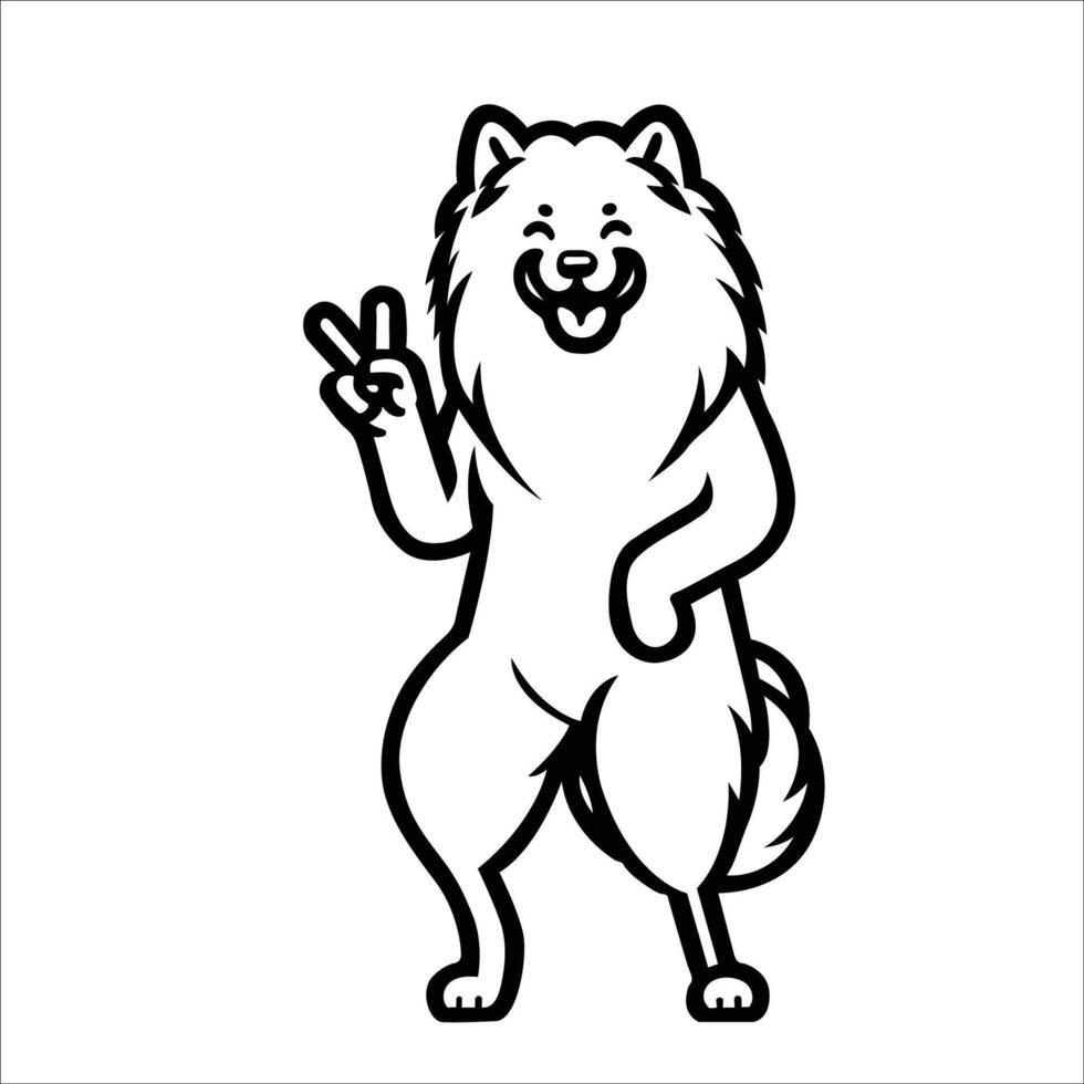 AI generated Confident Keeshond Peace Gesture Illustration Vector