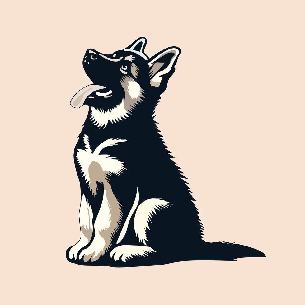 AI generated German Shepherd sitting looking up illustration Vector