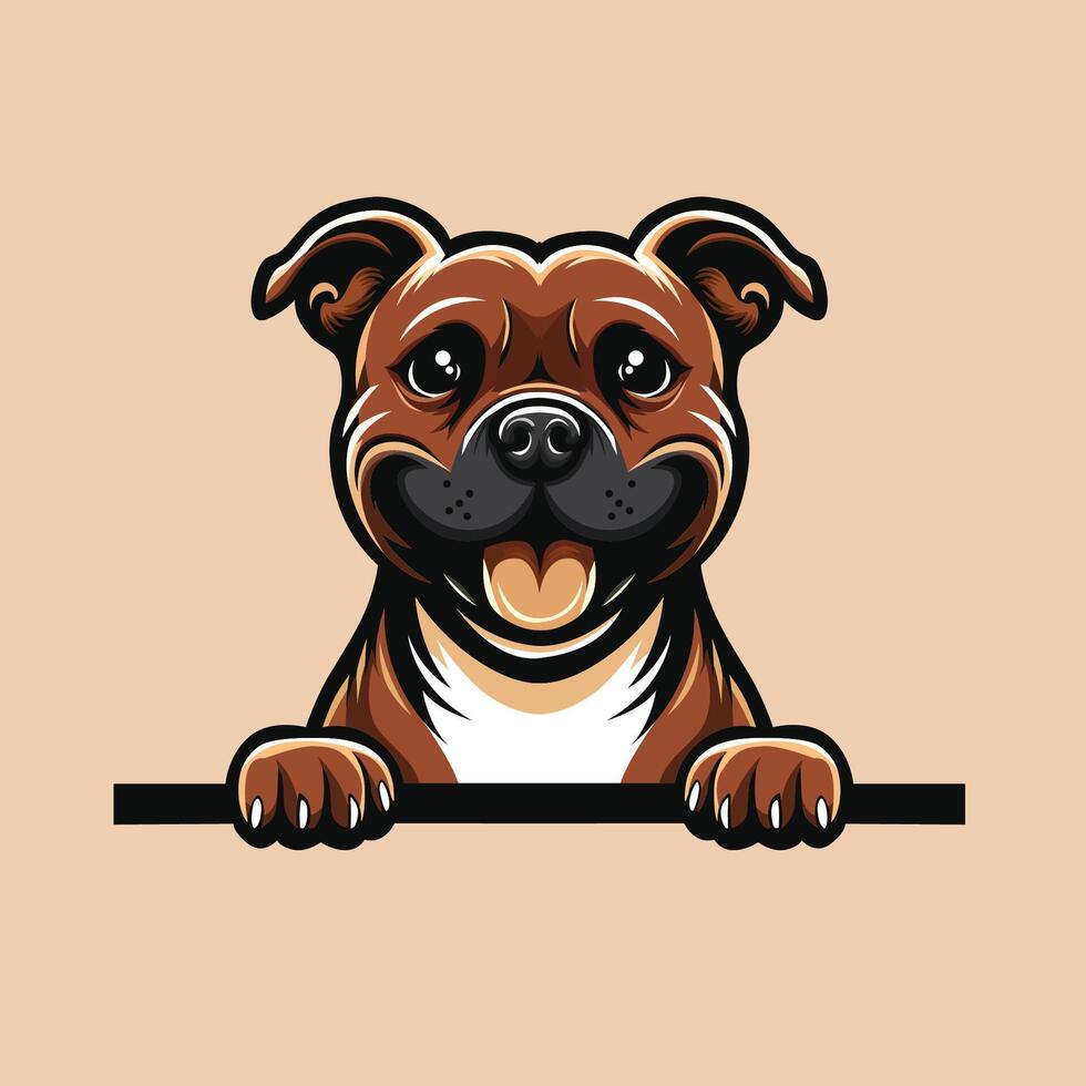 AI generated Staffordshire Bull Terrier peeking face illustration vector
