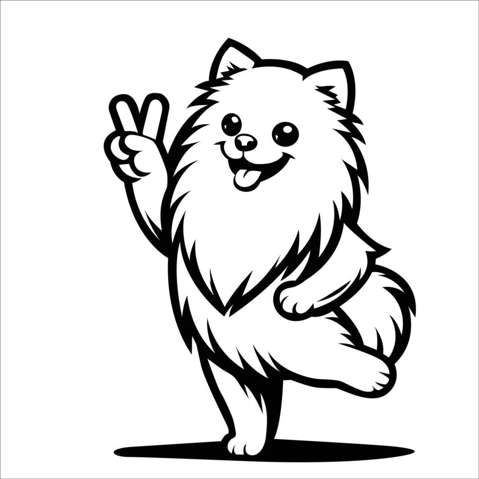 AI generated Confident Pomeranian Peace Gesture Illustration Vector