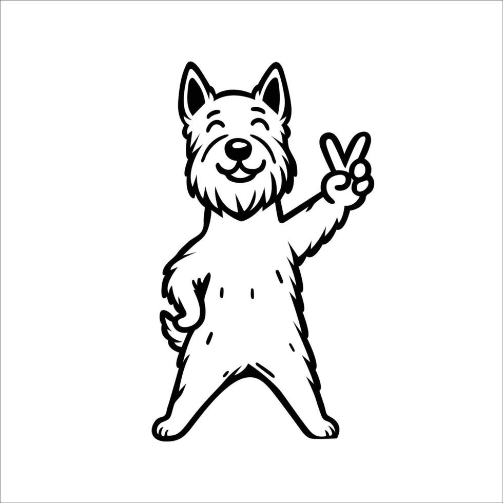 AI generated Confident Scottish Terrier Peace Gesture Illustration Vector