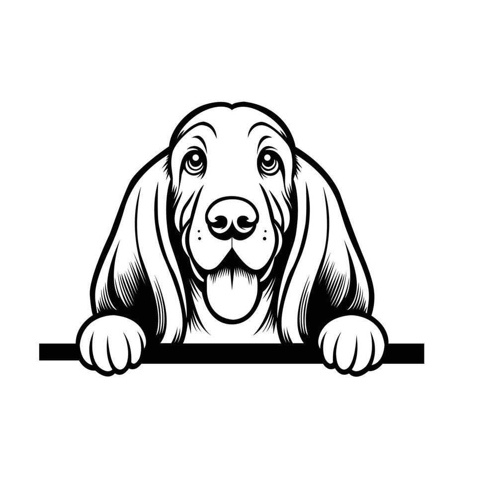 AI generated Black And White Basset Hound dog peeking face Silhouette illustration vector