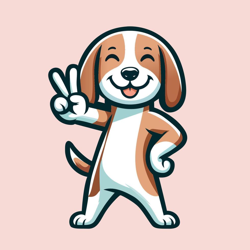 AI generated Confident Beagle Peace Gesture Illustration Vector
