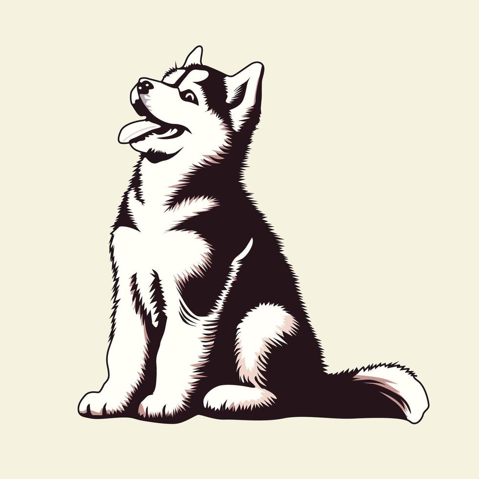 AI generated Siberian Husky sitting and looking up illustration vector