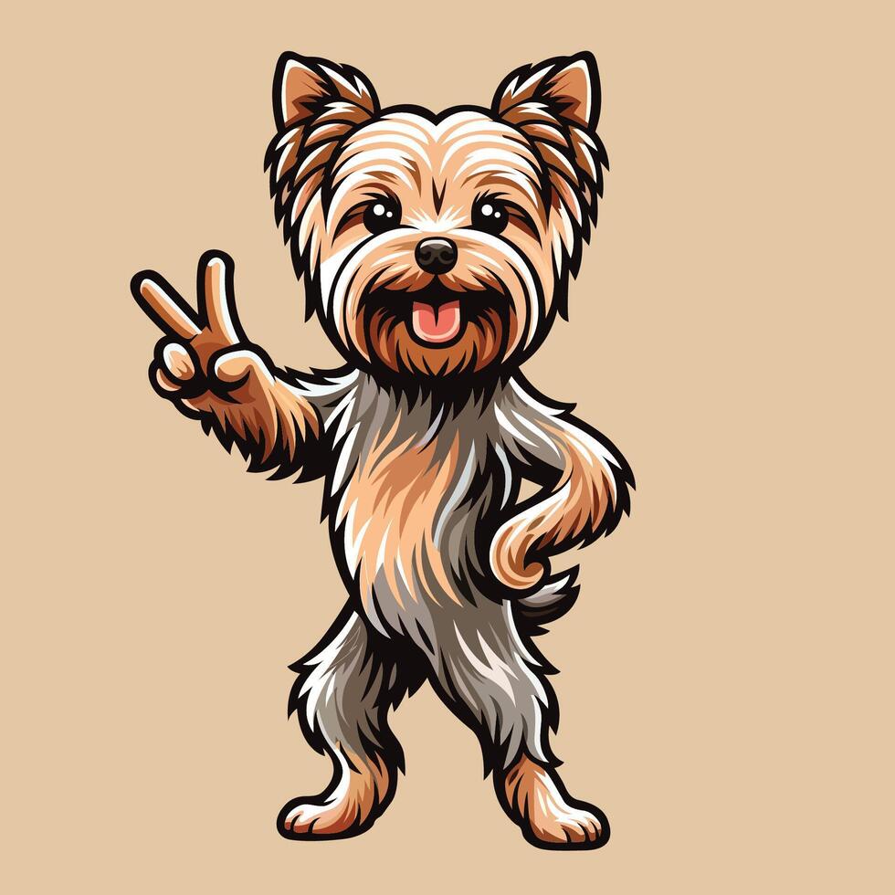 AI generated Yorkshire Terrier's Peace Gesture Illustration Vector