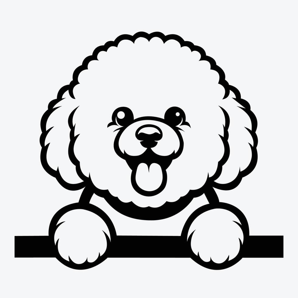 AI generated Black And White bichon frise peeking face illustration vector