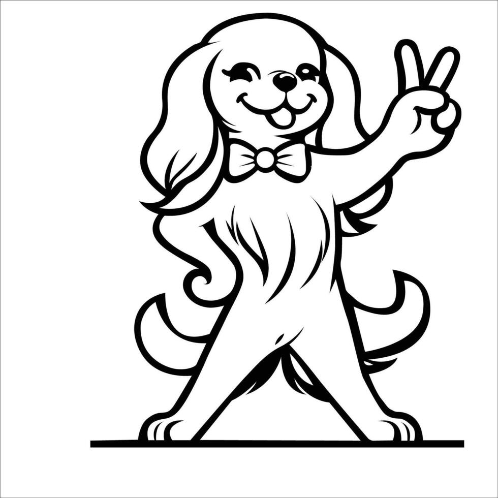 AI generated Confident Cavalier King Charles Spaniel Peace Gesture Illustration Vector