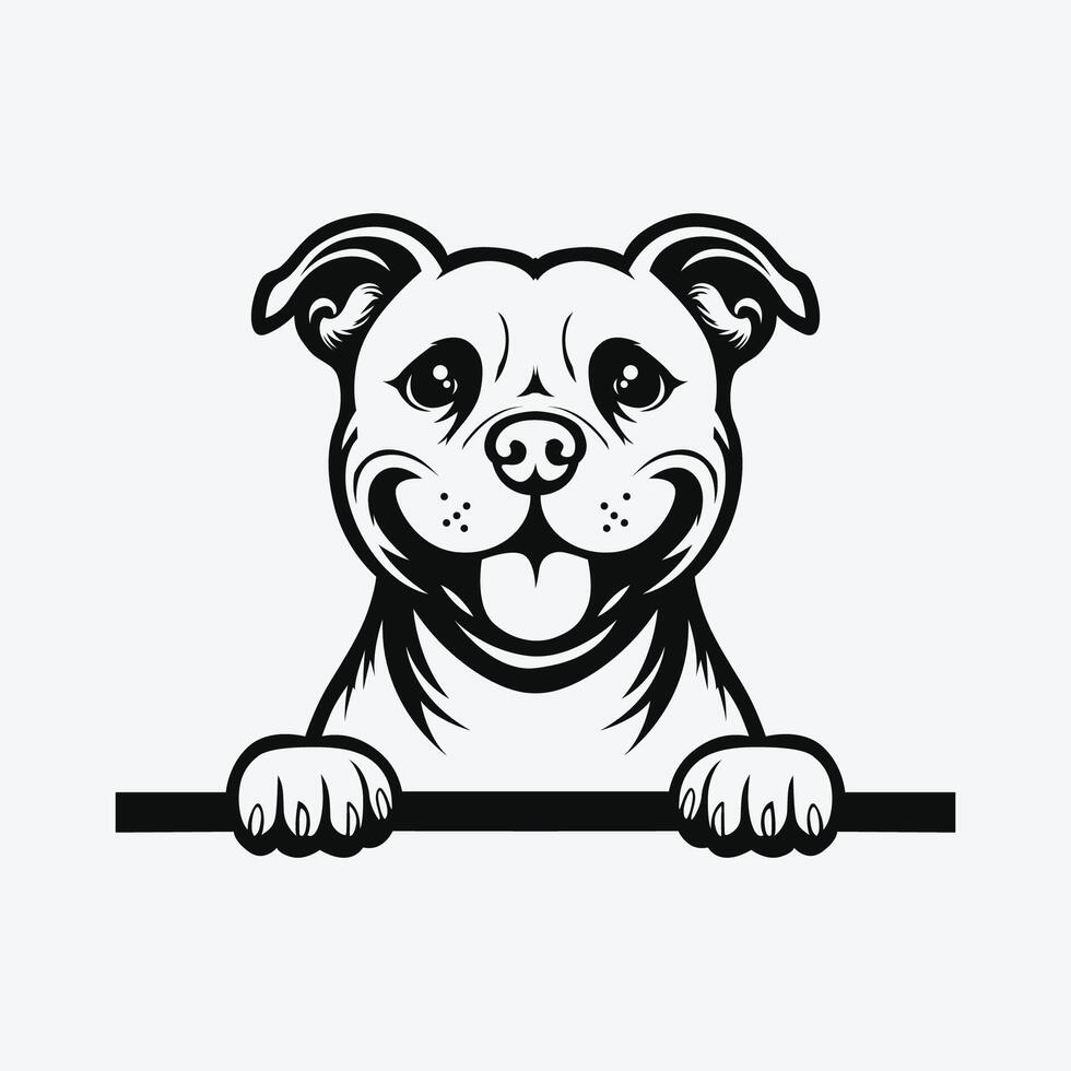 AI generated Black And White Staffordshire Bull Terrier peeking face illustration vector