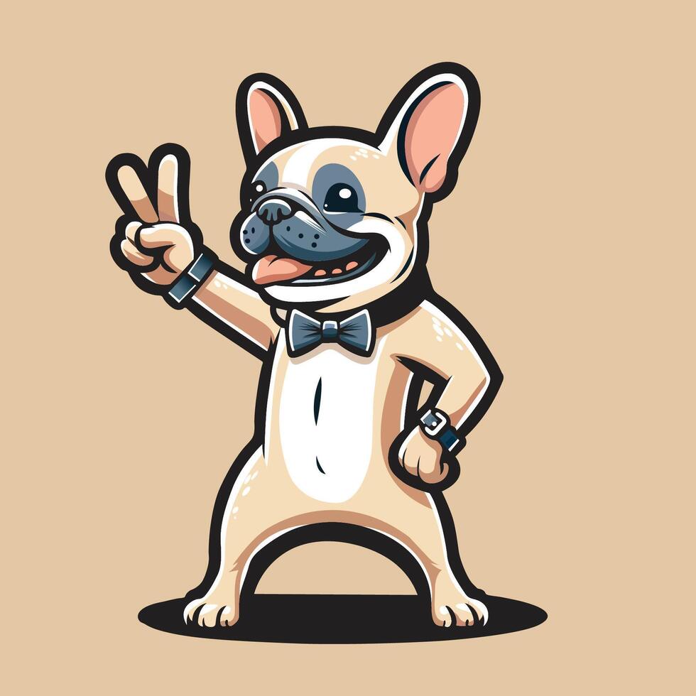 AI generated French Bulldog's Peace Gesture Illustration Pro Vector