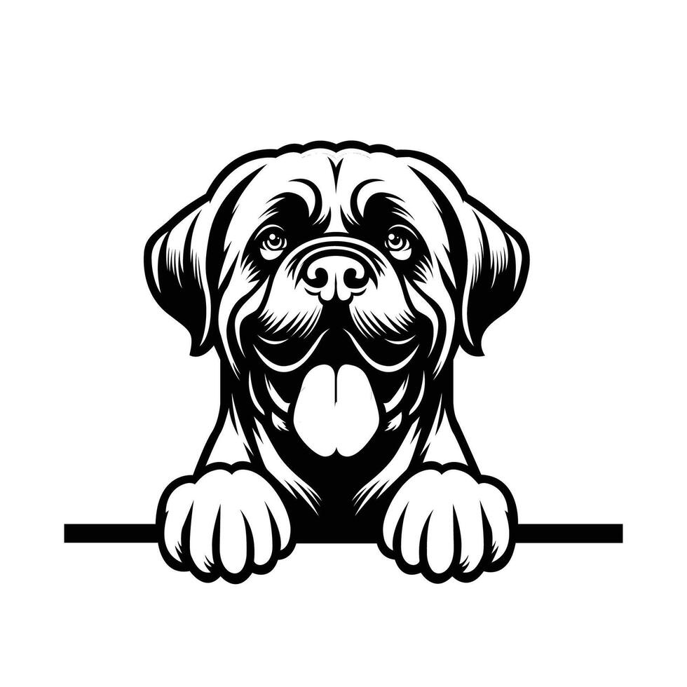 AI generated Black And White Mastiff dog peeking face Silhouette illustration vector