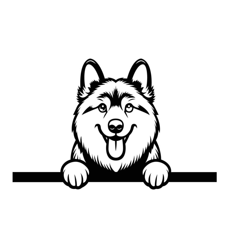 AI generated Black And White Norwegian Elkhound dog peeking face Silhouette illustration vector