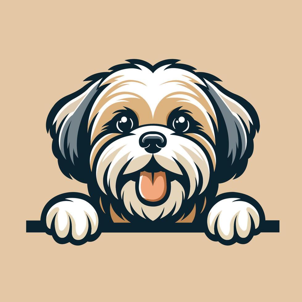 AI generated Lhasa Apso peeking face illustration vector