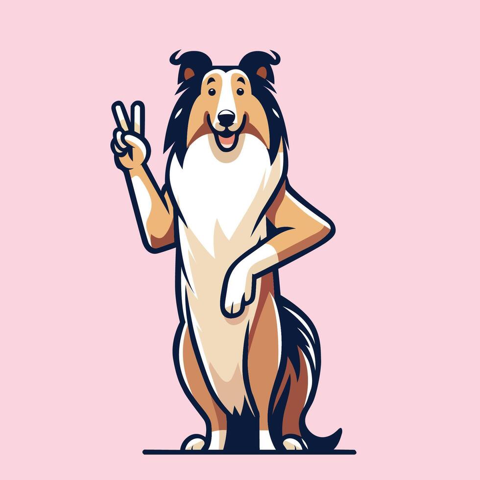 AI generated Collie Dog Peace Gesture Illustration vector