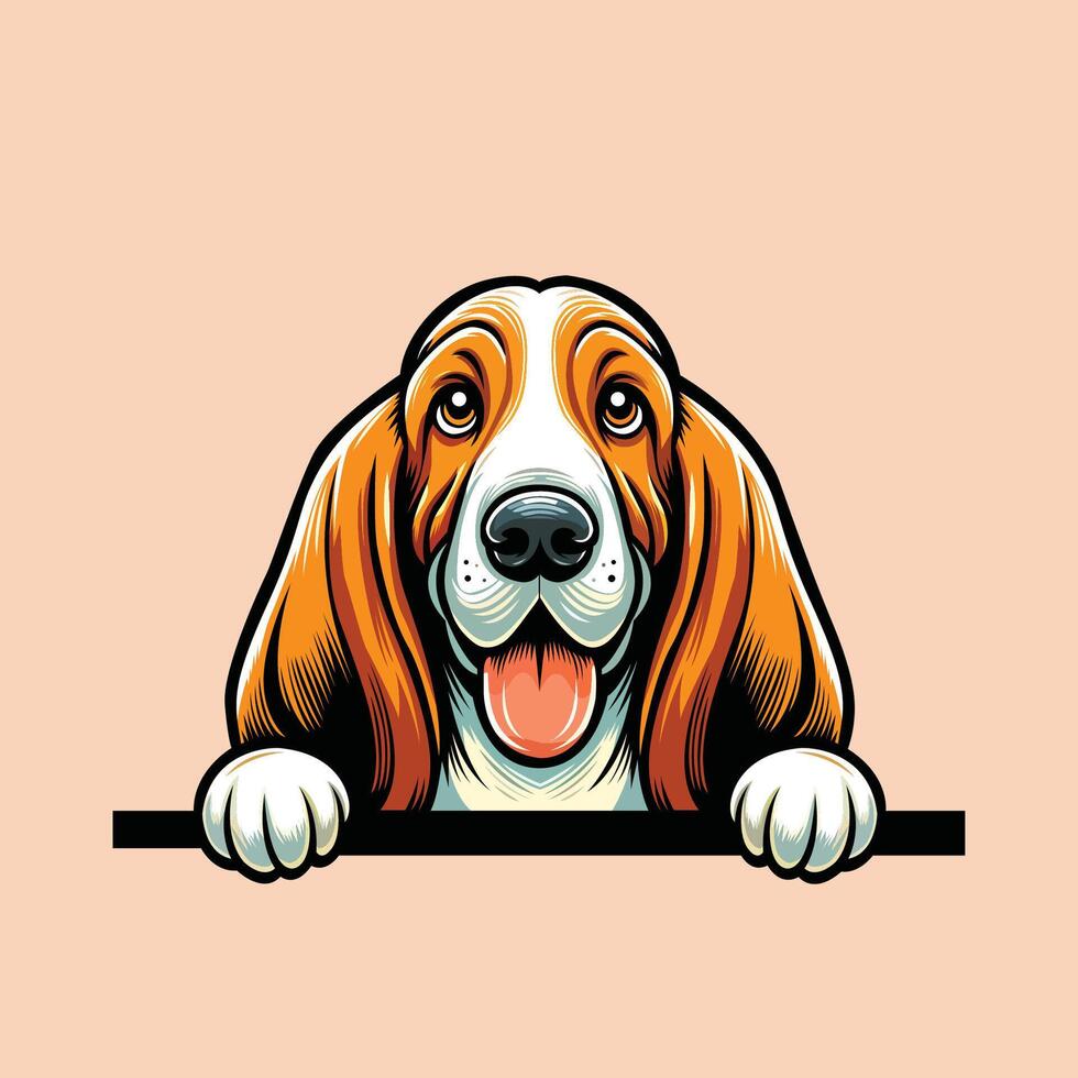 AI generated Basset Hound dog peeking face isolated illustration vector