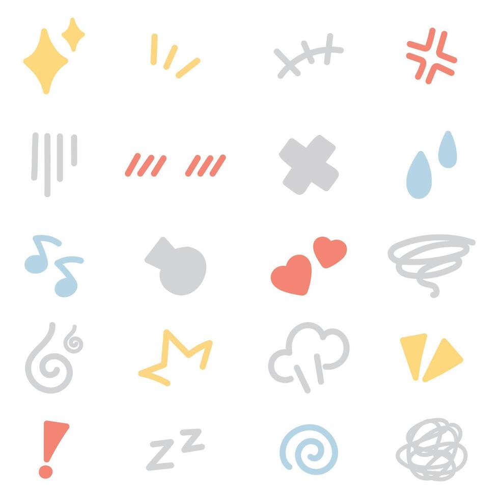 Set of cute emoji expression symbols. Vector illustration.