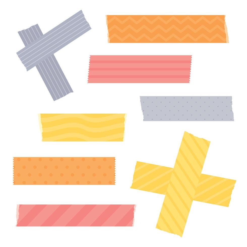 Set of colorful patterned paper decoration tape. Flat vector illustration.