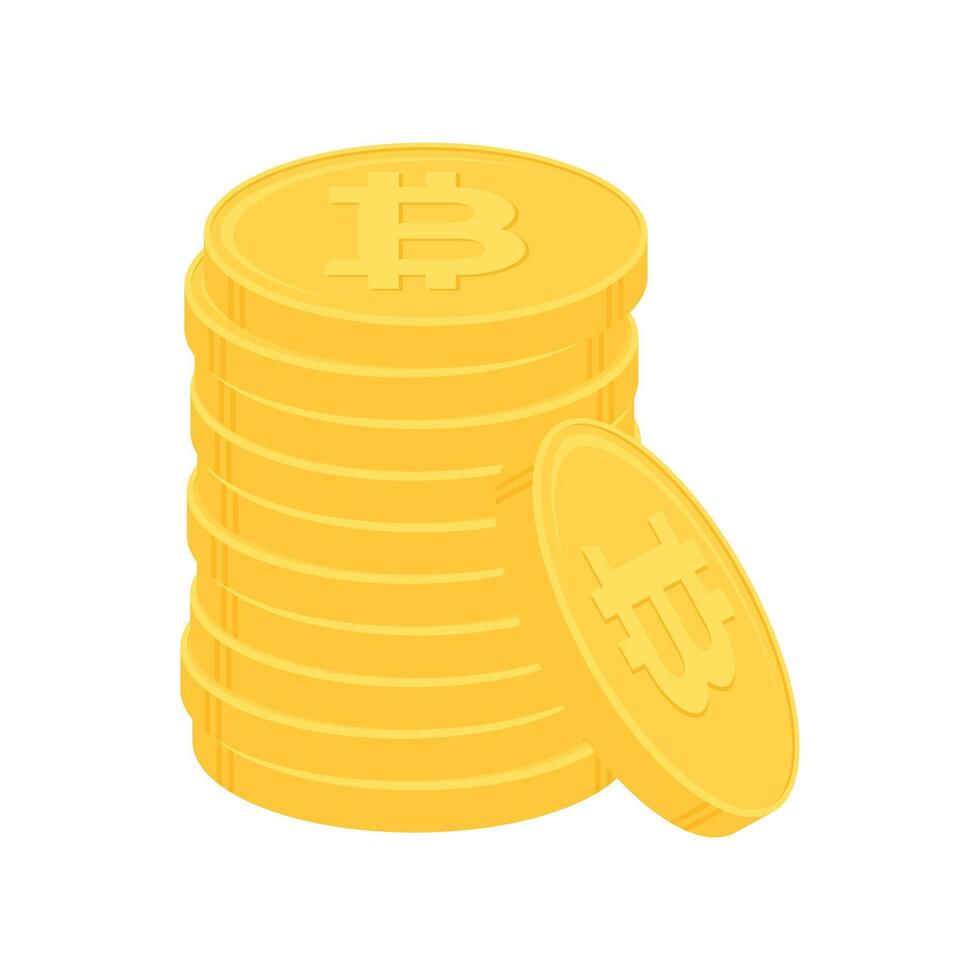 Stack of gold bitcoin coins. Cryptocurrency, digital currency, business and finance concept. Flat design vector illustration.