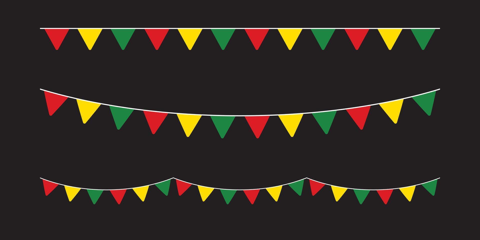 Red, yellow and green colored party bunting as the colors of the Black History Month flag. Flat vector illustration.