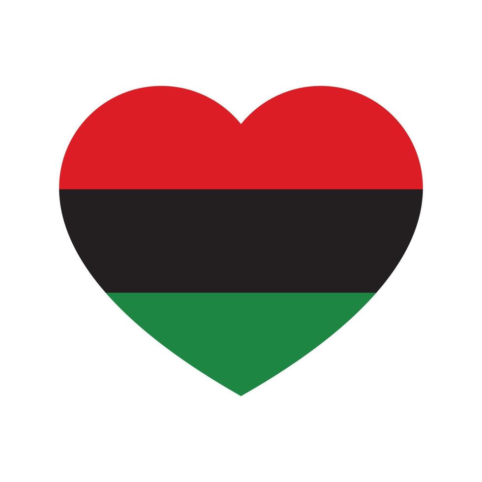 Red, black and green colored heart shape icon as the colors of the Pan-African flag. For Juneteenth and Black History Month. Flat vector illustration.