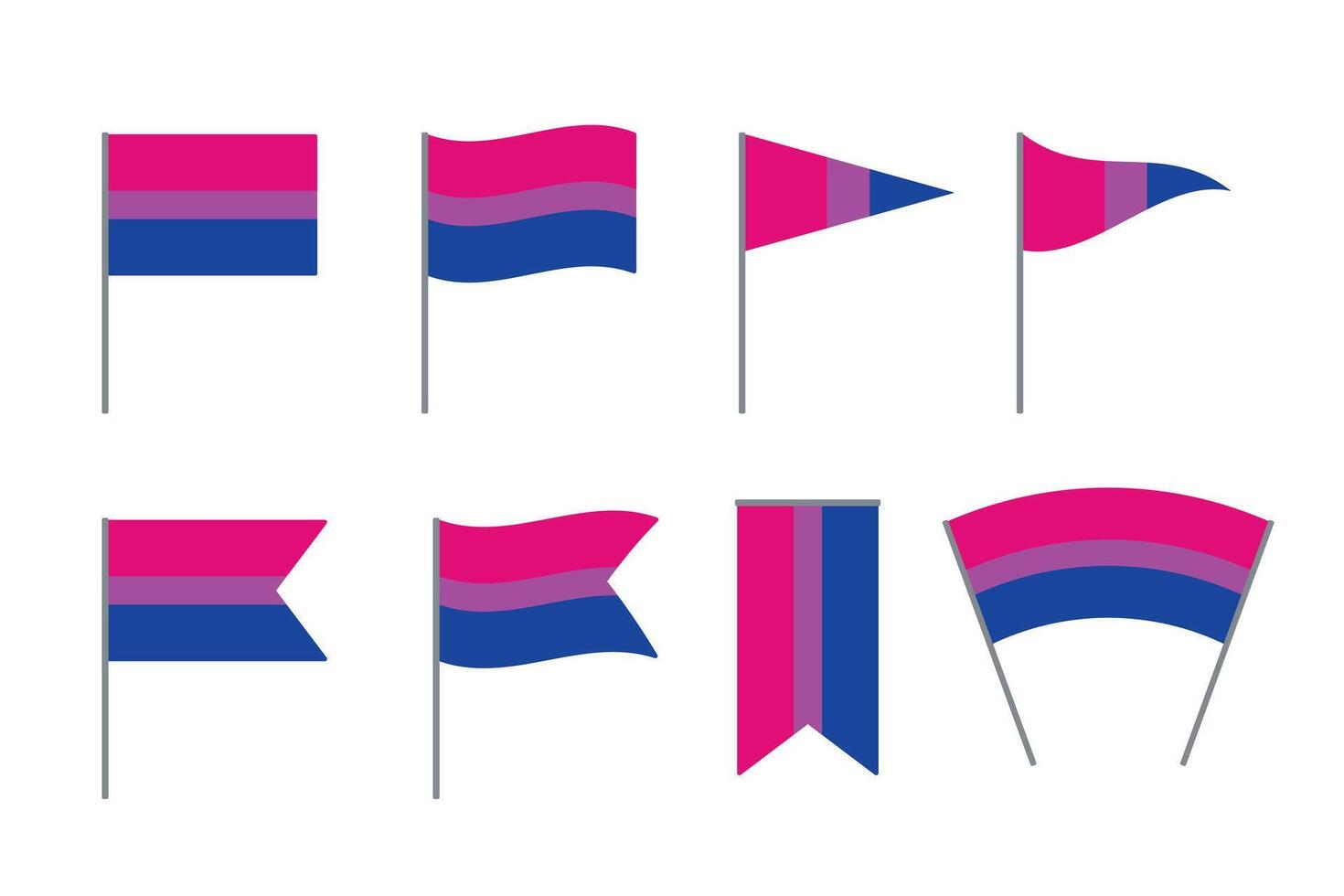 Set of bisexual flags. LGBTQI concept. Flat vector illustration.