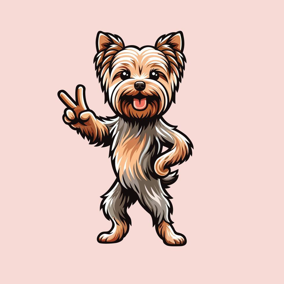 AI generated Confident Yorkshire Terrier Peace Gesture Illustration Vector