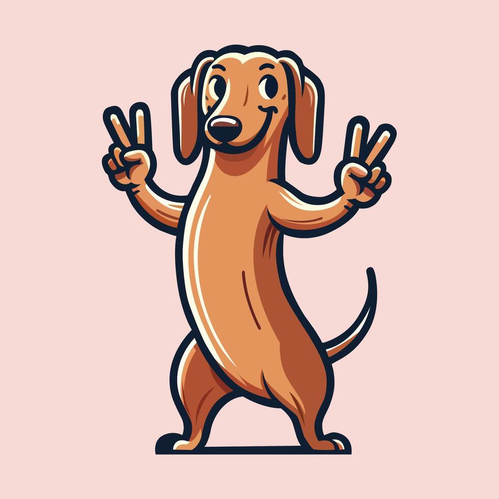 AI generated Confident Dachshund Peace Gesture Illustration Vector