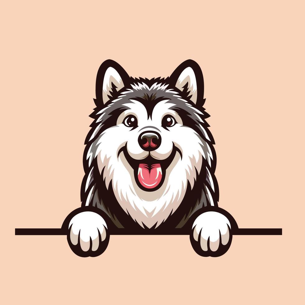AI generated Alaskan Malamute dog peeking face isolated illustration vector