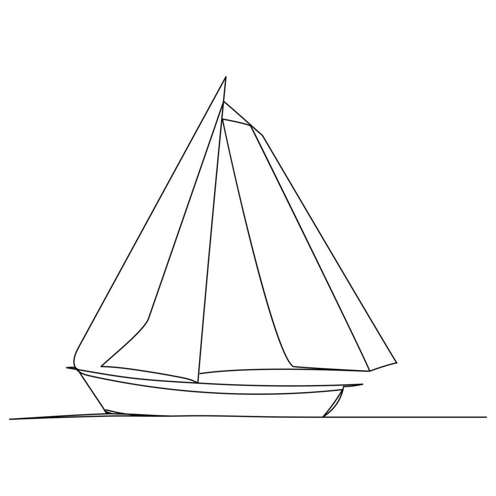 Continuous single line art drawing one line illustration art on Sailboat vector