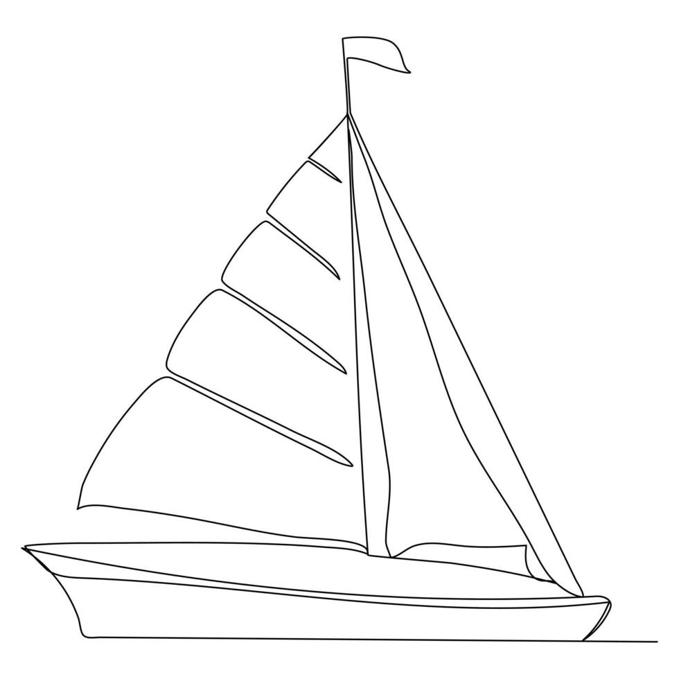 Continuous single line art drawing one line illustration art on Sailboat vector