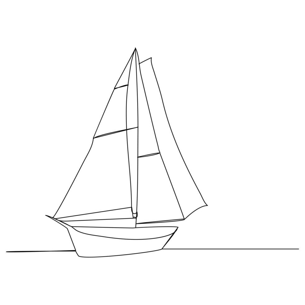 Continuous single line art drawing one line illustration art on Sailboat vector