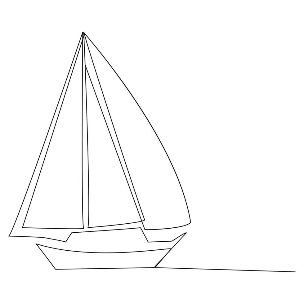 Continuous single line art drawing one line illustration art on Sailboat vector