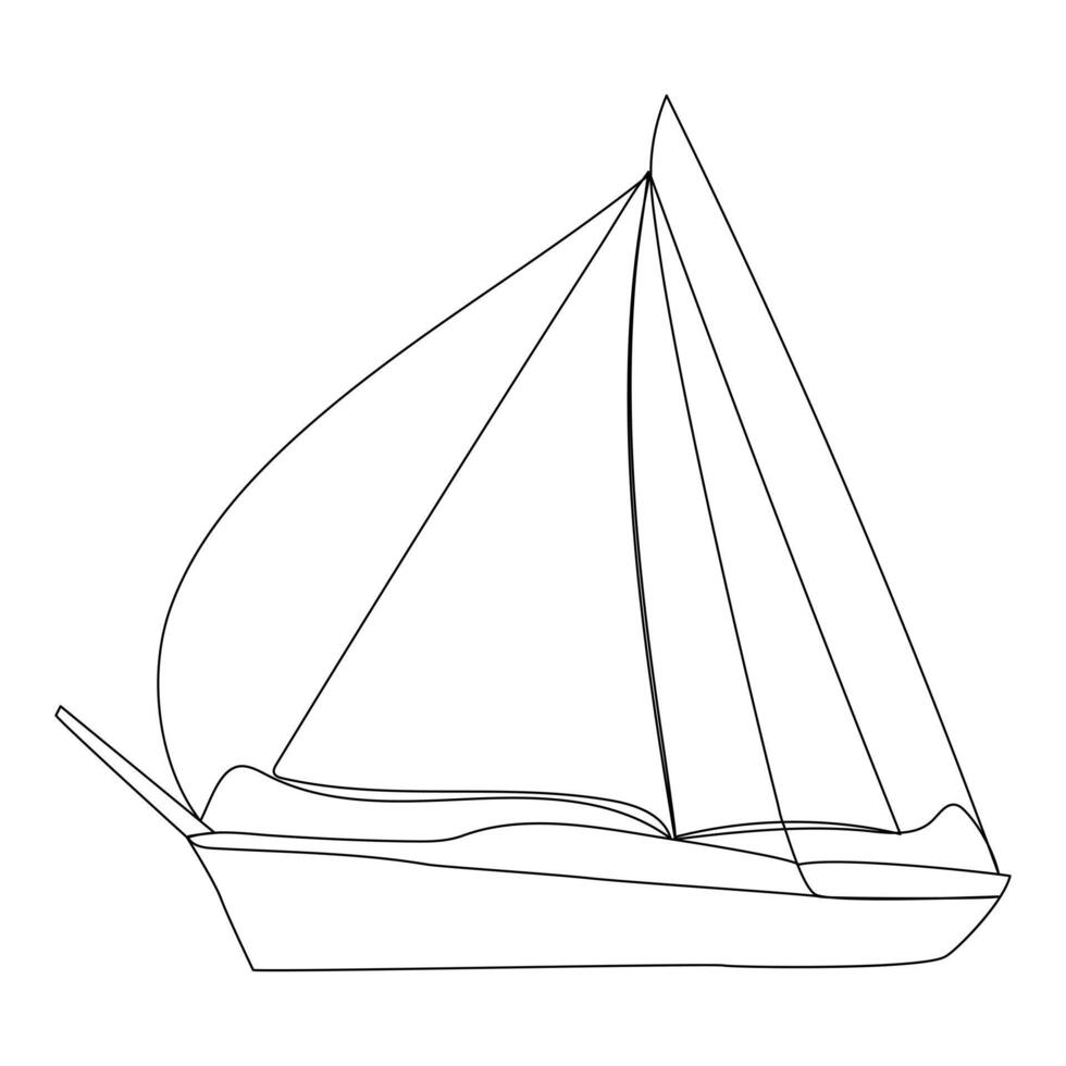 Continuous single line art drawing one line illustration art on Sailboat vector