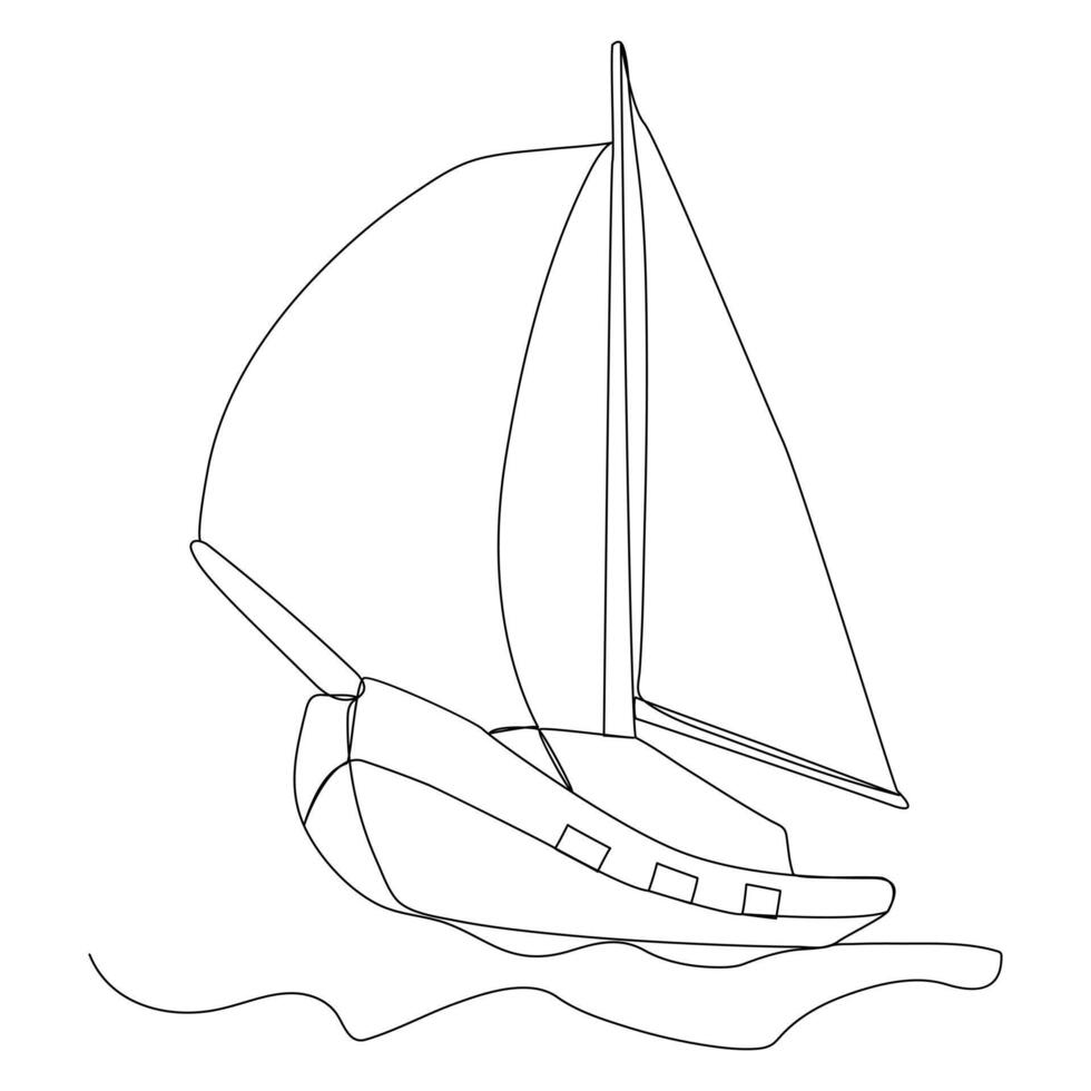 Continuous single line art drawing one line illustration art on Sailboat vector