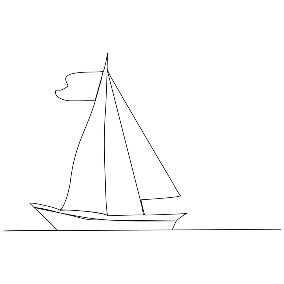 Continuous single line art drawing one line illustration art on Sailboat vector