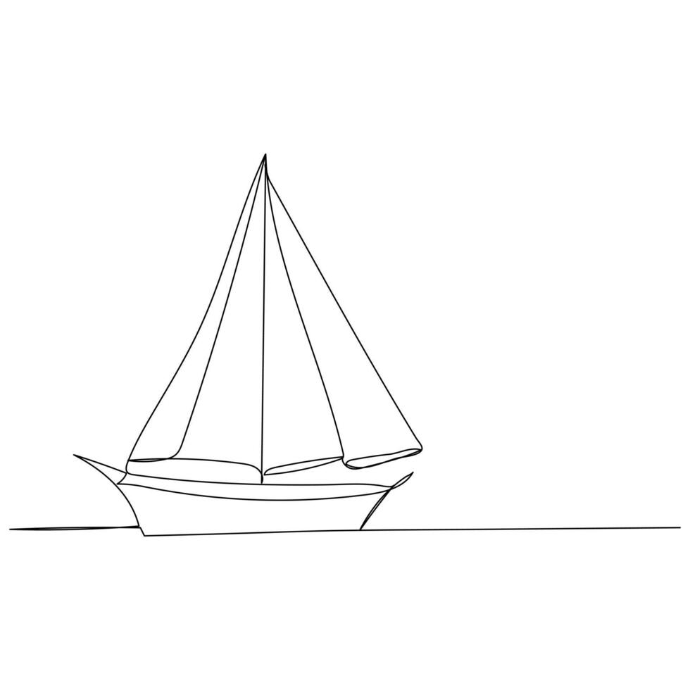 Continuous single line art drawing one line illustration art on Sailboat vector