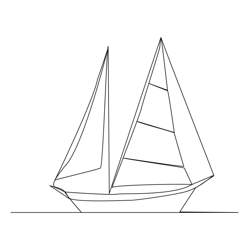 Continuous single line art drawing one line illustration art on Sailboat vector