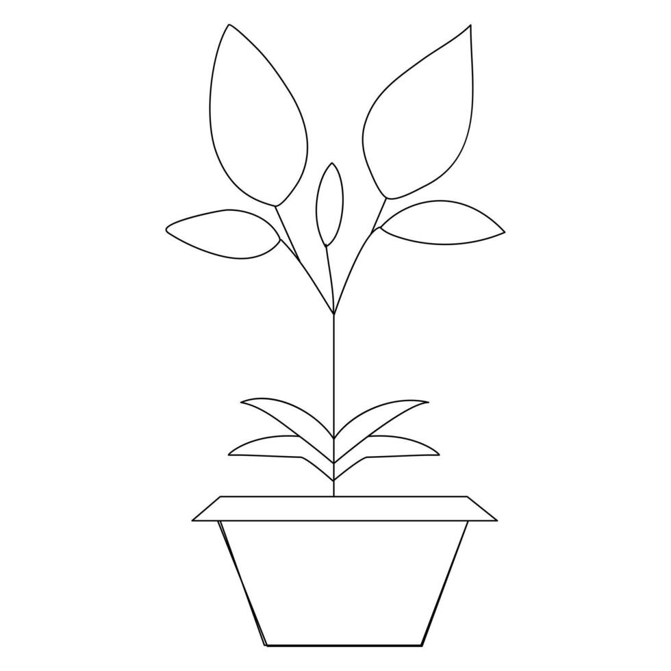 Continuous one line drawing tree plant growth progress single line vector art illustration