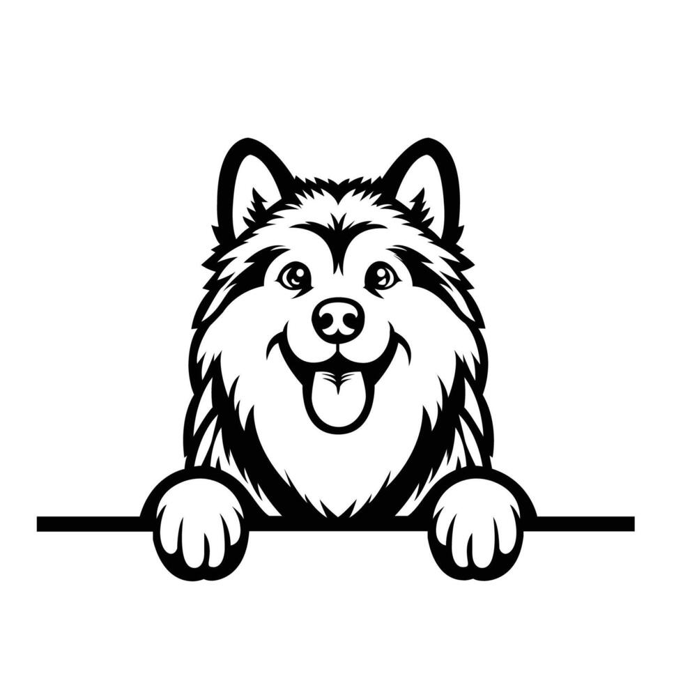 ai generado negro y blanco Alaska malamute perro echar un vistazo cara silueta ilustración vector