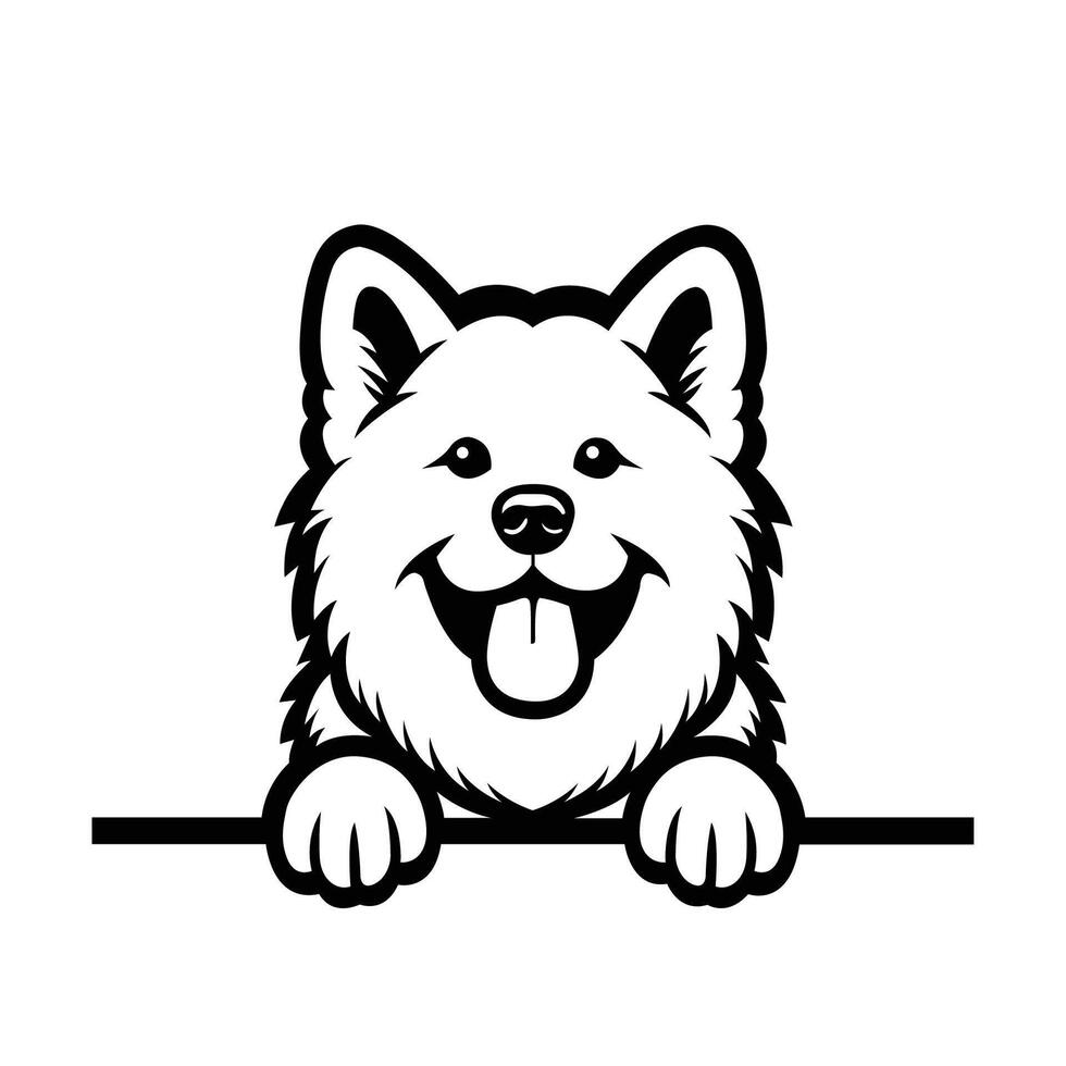 AI generated Black And White Akita dog peeking face Silhouette illustration vector