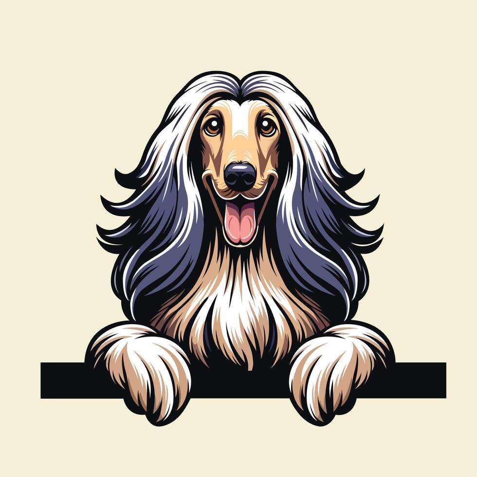 AI generated Afghan Hound dog peeking face isolated illustration vector