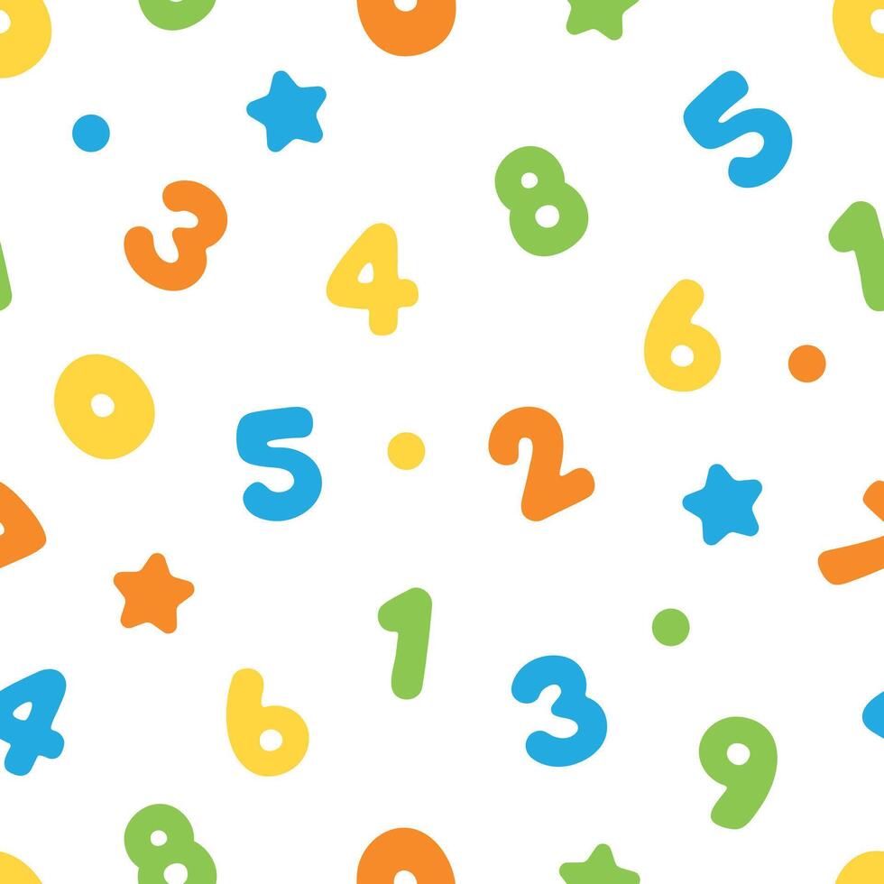 Colorful and playful numbers seamless pattern background. Perfect for nursery, kids playroom and classroom. vector