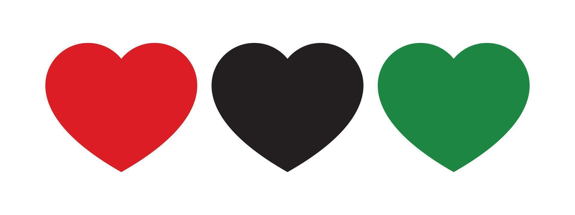 rojo, negro y verde de colores corazón forma icono como el colores de el panafricano bandera. para diecinueve de junio y negro historia mes. plano vector ilustración.