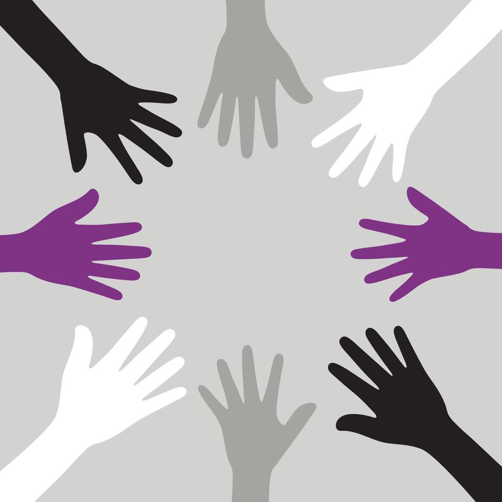silueta de negro, gris, blanco y púrpura de colores manos como el colores de el asexual bandera. plano diseño ilustración. vector