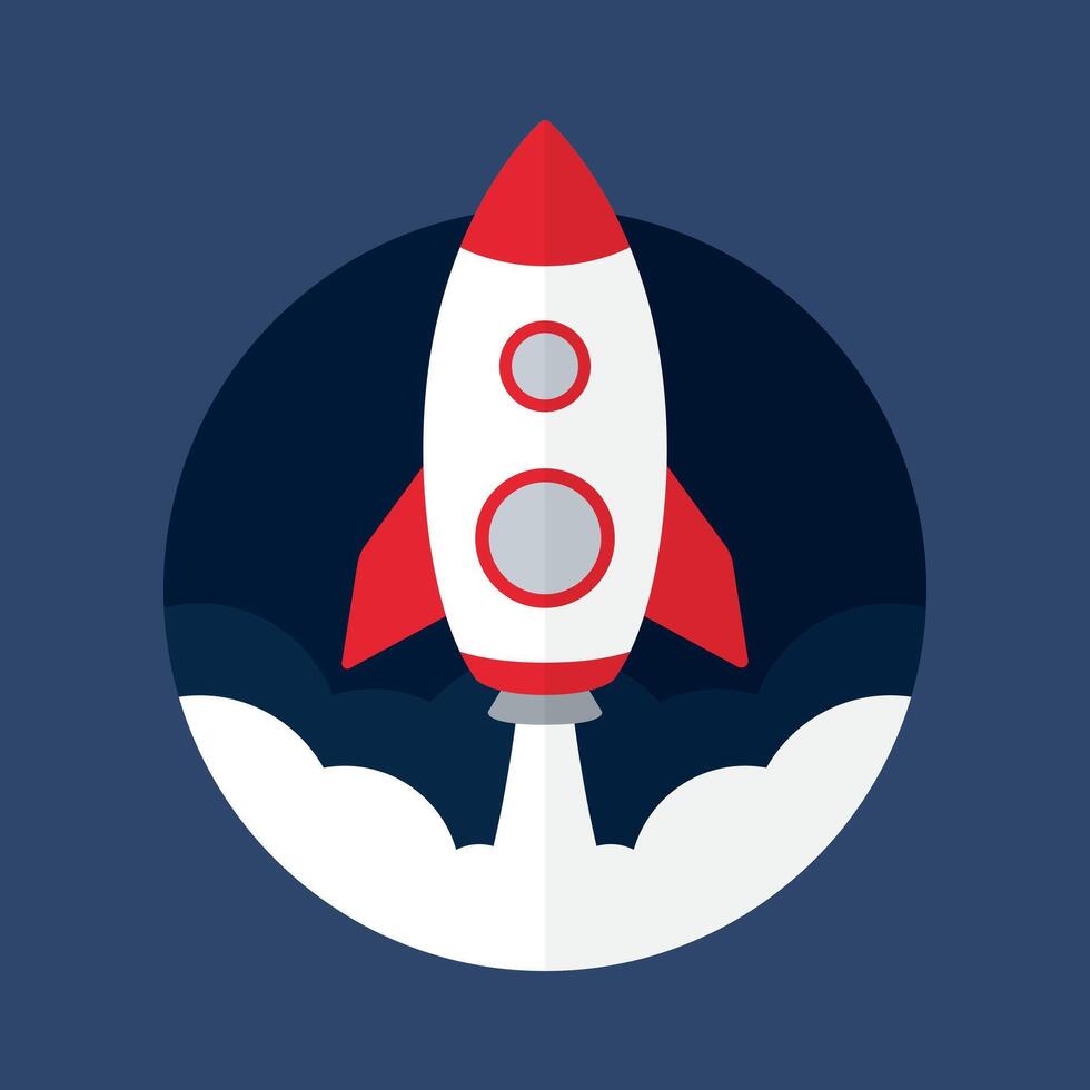 Rocket ship launch into space flat icon. Startup business concept. Vector illustration.