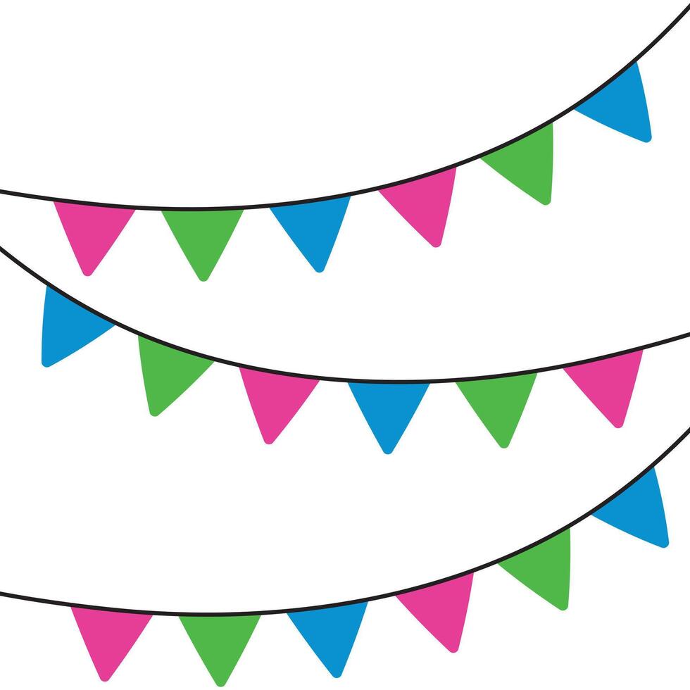 Pink, green, and blue colored party bunting, as the colors of the polysexual flag. LGBTQI concept. Flat design illustration. vector