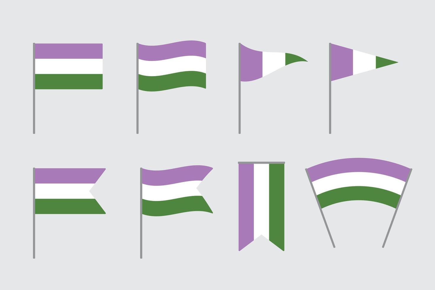 púrpura, blanco, y verde de colores género queer banderas lgbtqi concepto. plano vector ilustración.